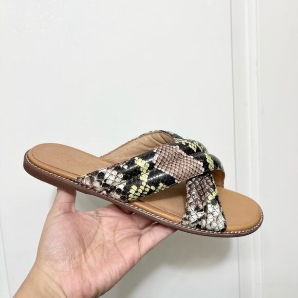 MADEWELL The Skyler Criss Cross Slide Sandal in Snake Embossed Leather Size 7 - Picture 5 of 10